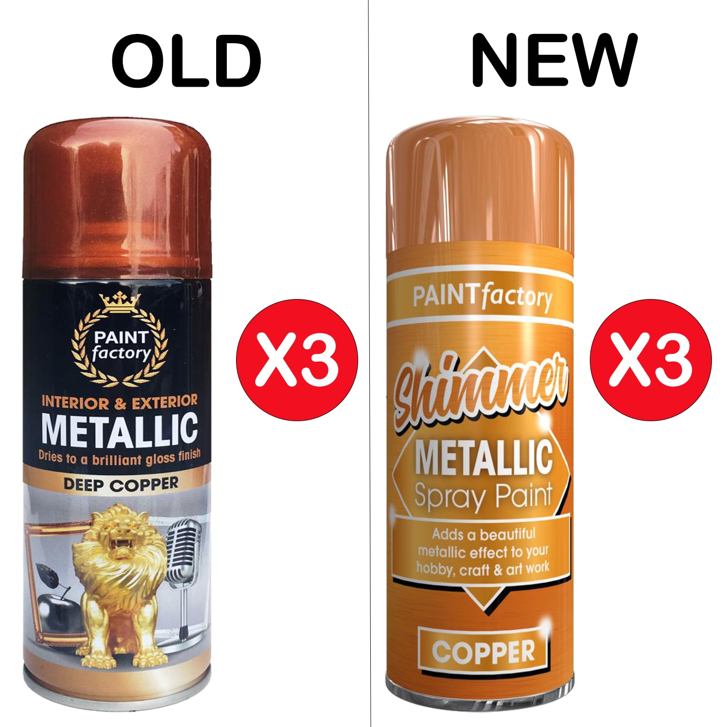 3X Paint Factory Copper Metallic Spray Paint 200ml Spray Paint