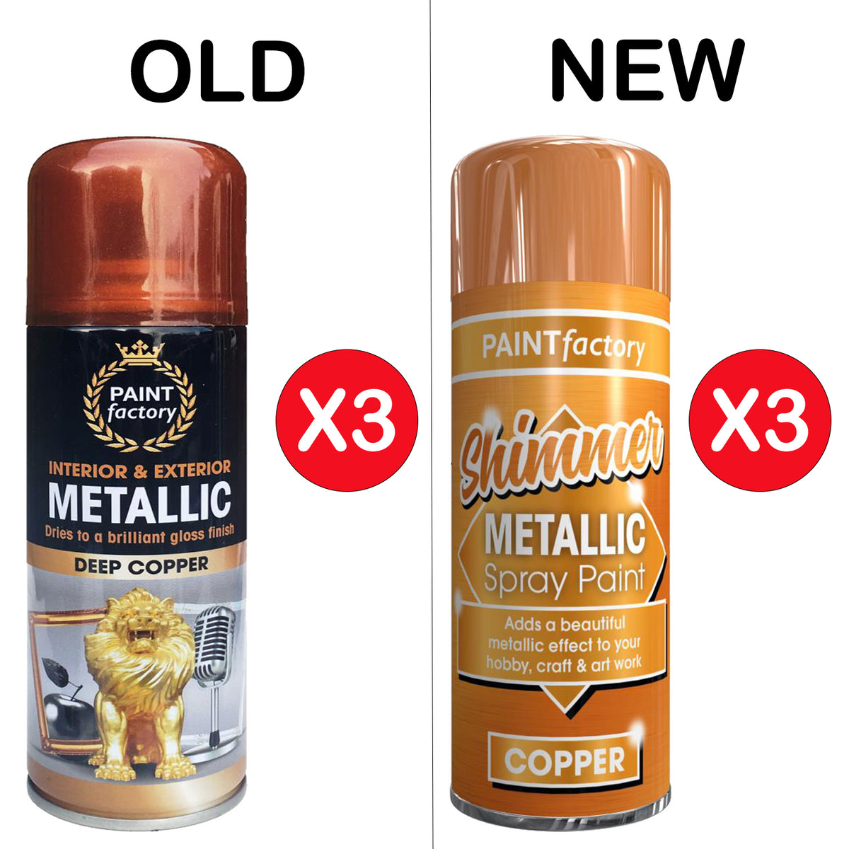 3X Paint Factory Copper Metallic Spray Paint 200ml Spray Paint