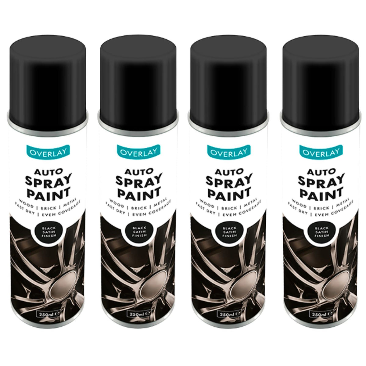 4X Overlay Satin Black Auto Professional Spray Paint 250ml