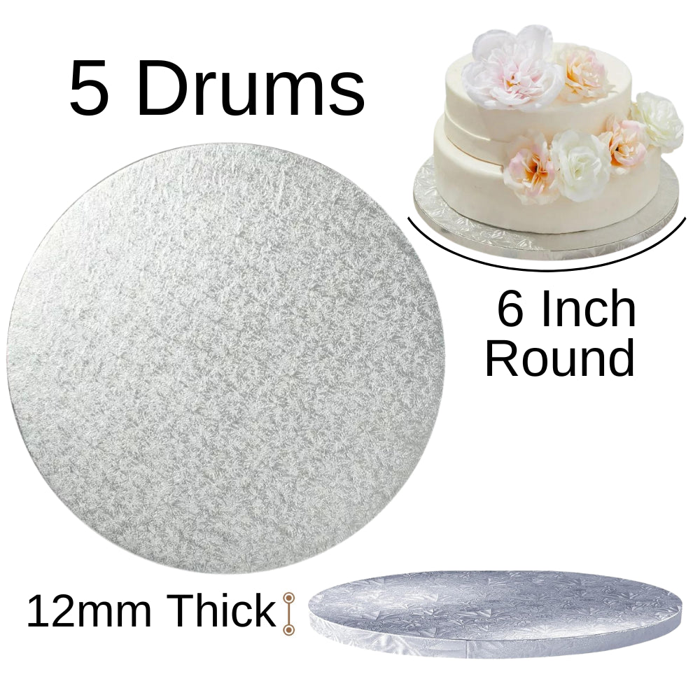 5 Boards - 6" Round Cake Drums - Silver Cake Drum