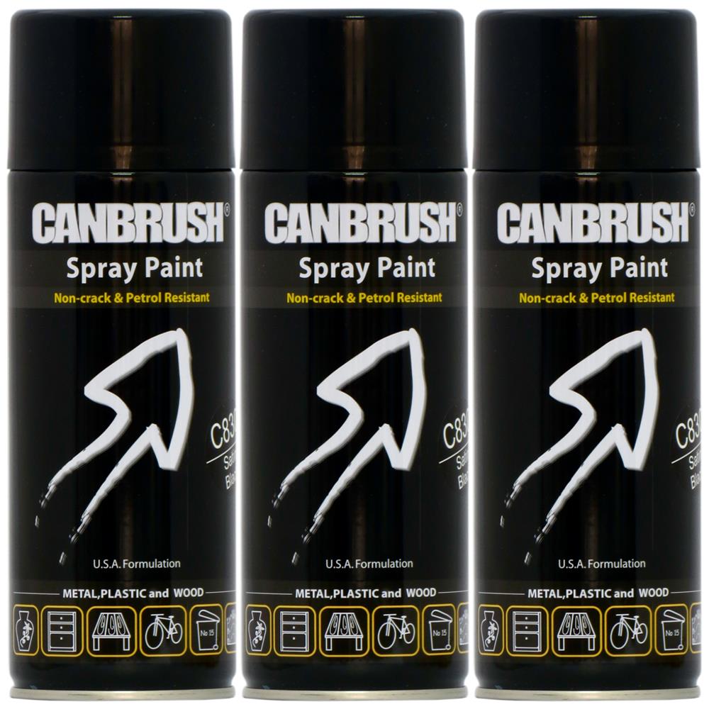 3X Canbrush C830 Satin Black Spray Paint 400ml