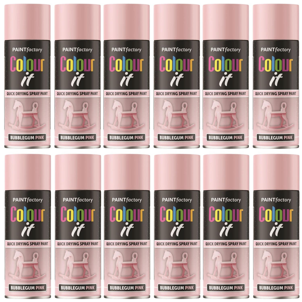 12X Paint Factory Bubblegum Pink Gloss Spray Paint 400ml
