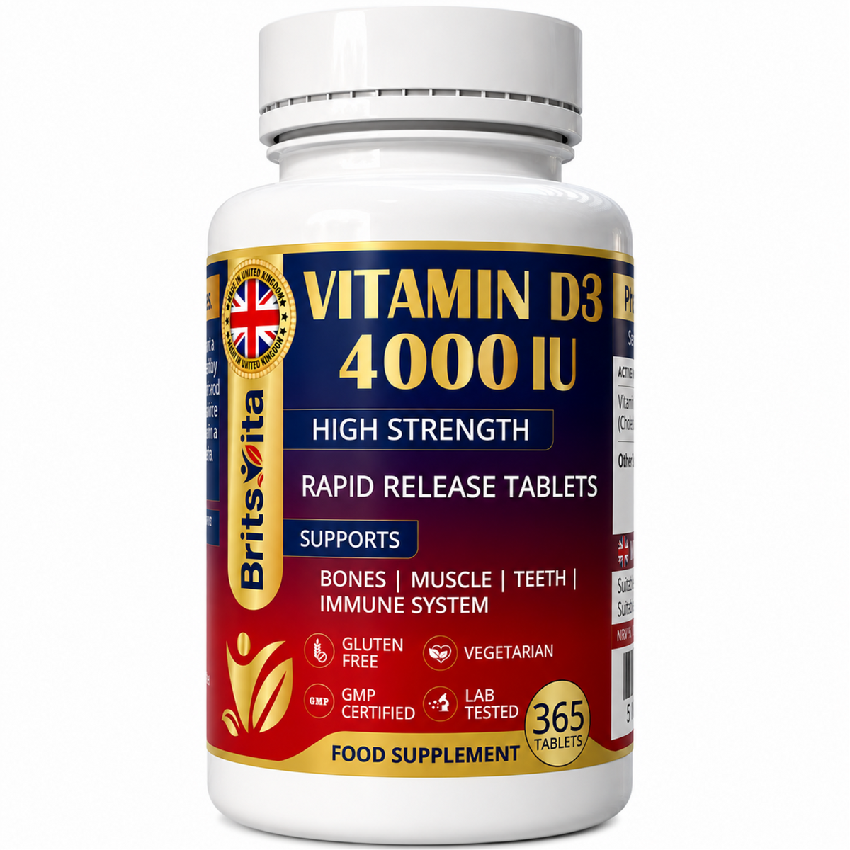 Brits Vita Vitamin D3 - 365 Tablets - 4000IU Teeth, Bone & Muscle health, Vit D