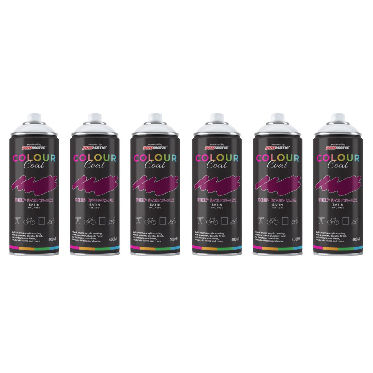 6X Deep Bordeaux RAL 4004 Satin Spray Paint 400ml