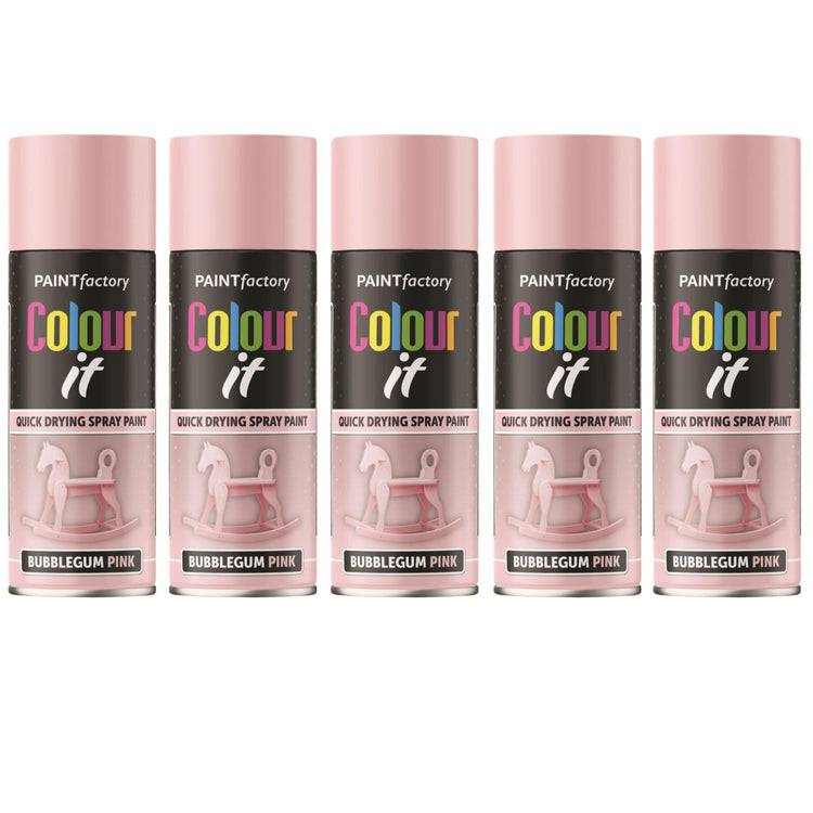 5X Paint Factory Bubblegum Pink Gloss Spray Paint 400ml