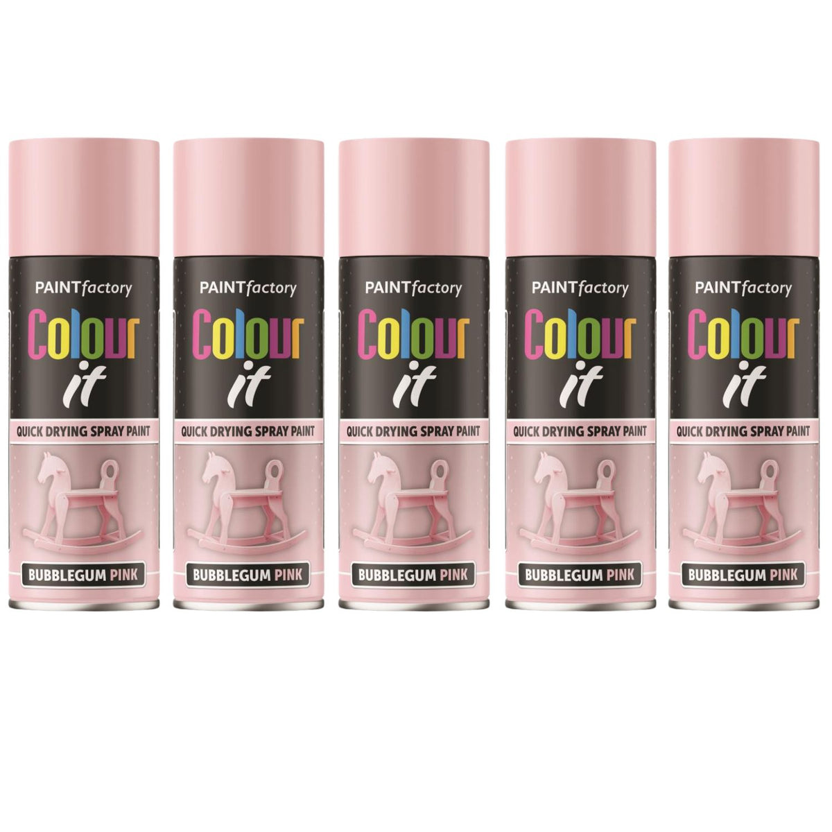 5X Paint Factory Bubblegum Pink Gloss Spray Paint 400ml