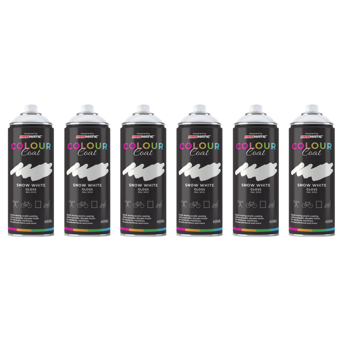 6X Snow White RAL 9010 Gloss Spray Paint 400ml
