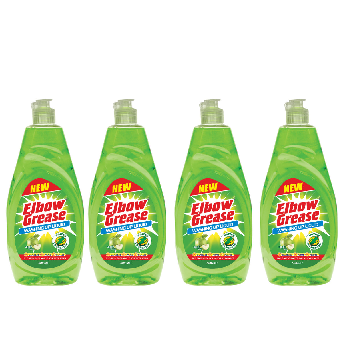 4X Elbow Grease Washing Up Liquid, Apple Fresh 600ml Power Degreaser