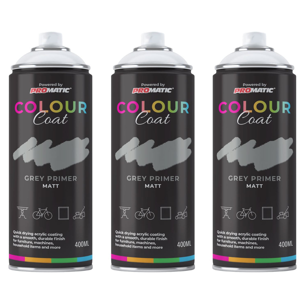 3X Grey Primer Matt Spray Paint 400ml