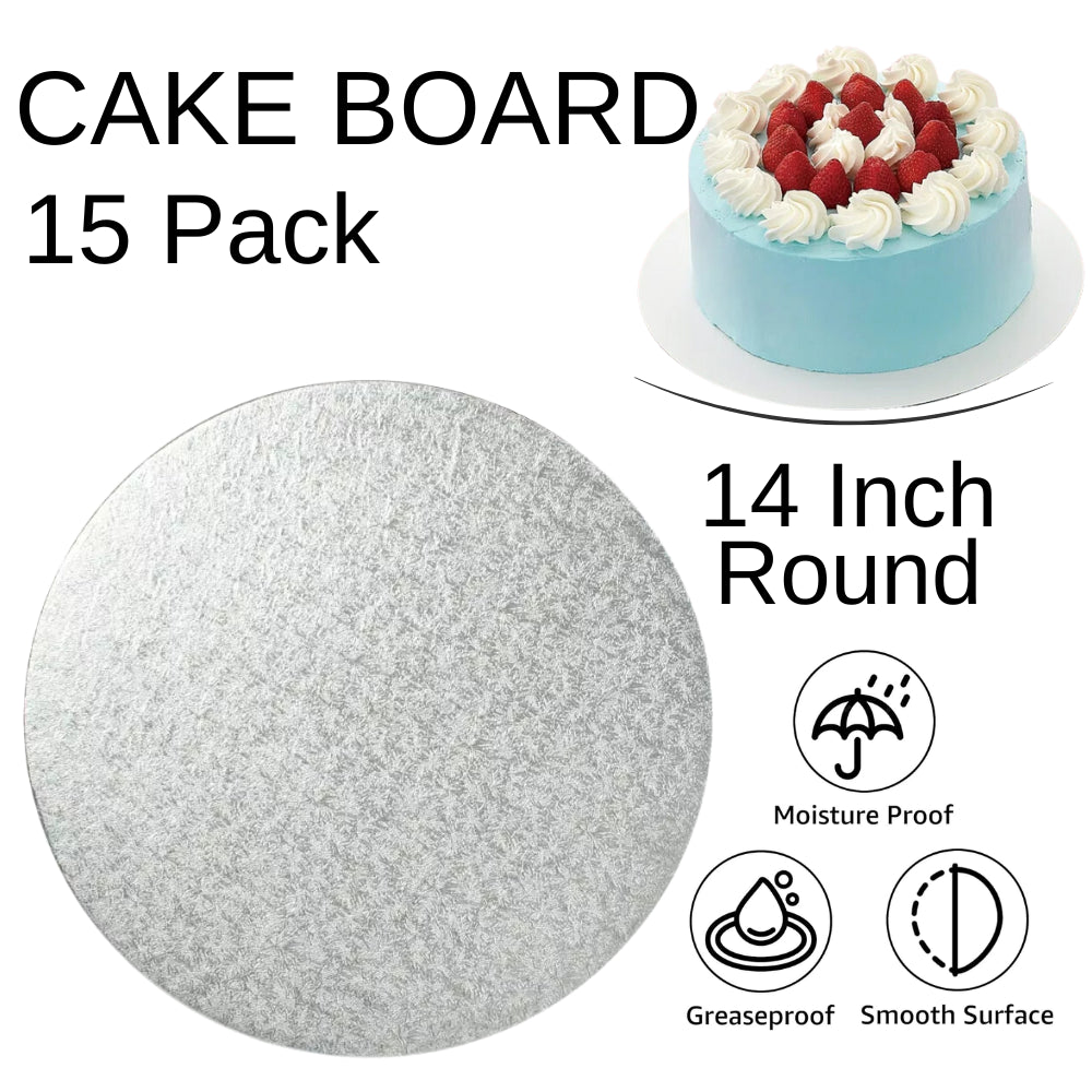 15 Boards - 14" Round Silver Double Thick Cards Cake Board