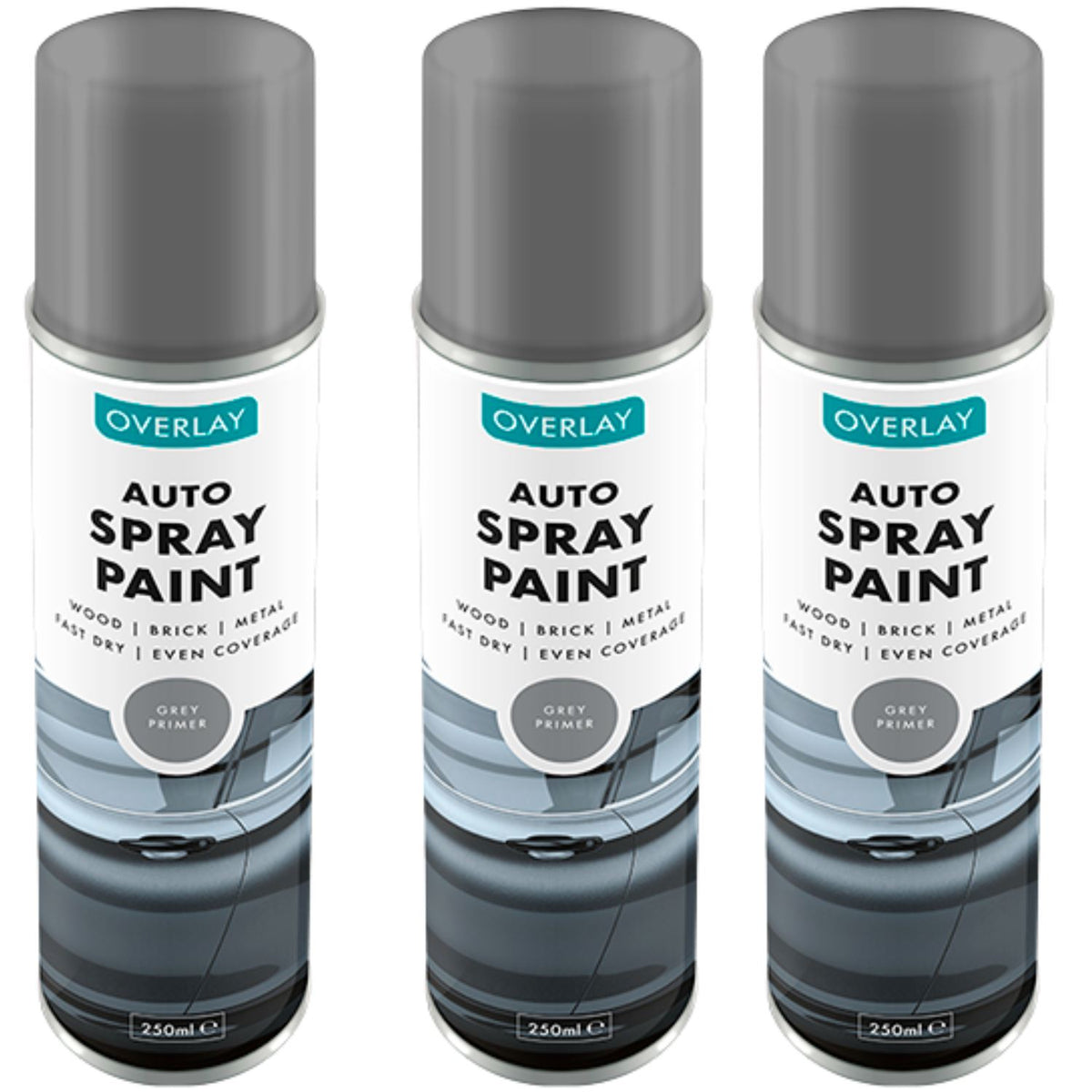 3X Overlay Grey Primer Auto Professional Spray Paint 250ml