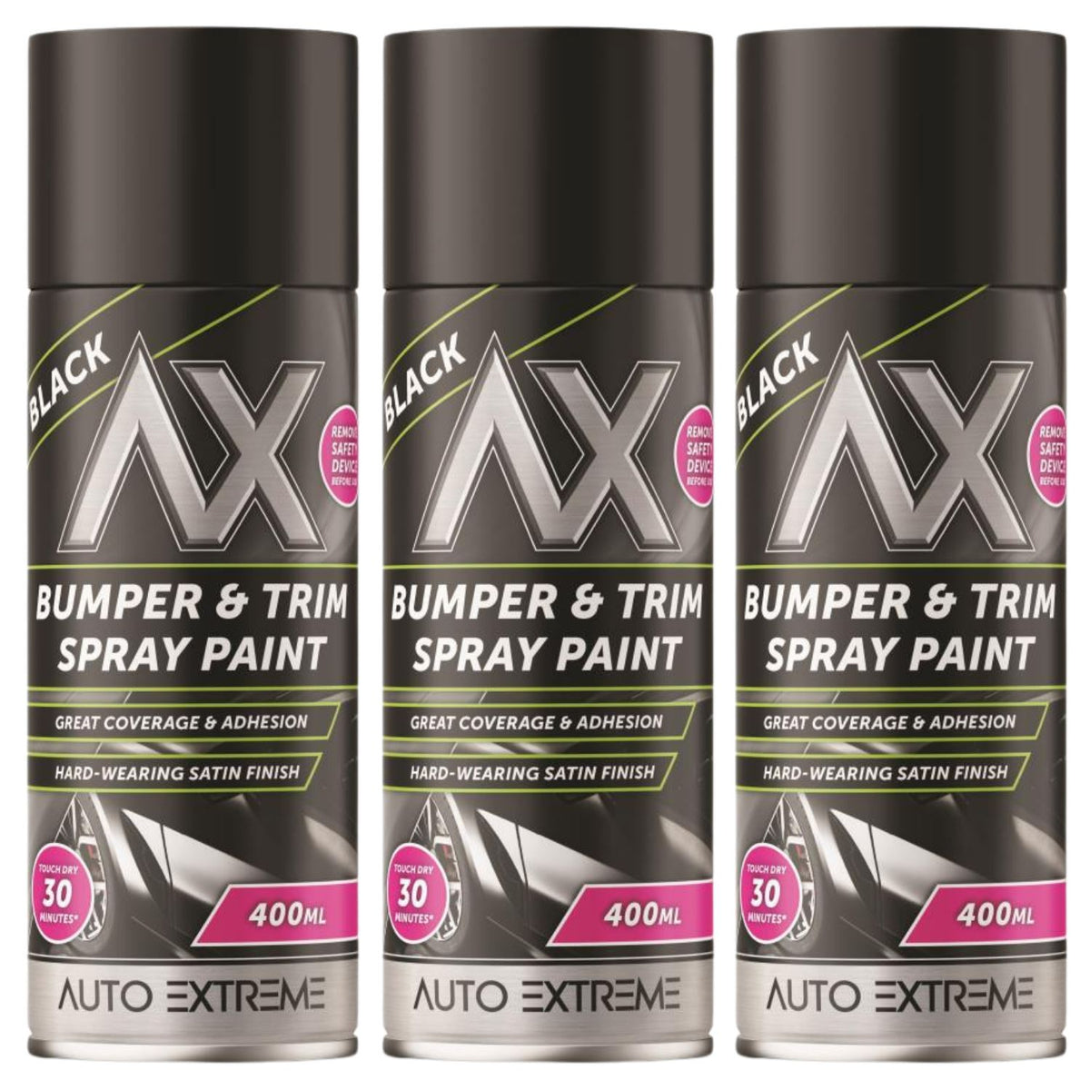 3X Auto Extreme Bumper & Trim Black Spray Paint 400ml