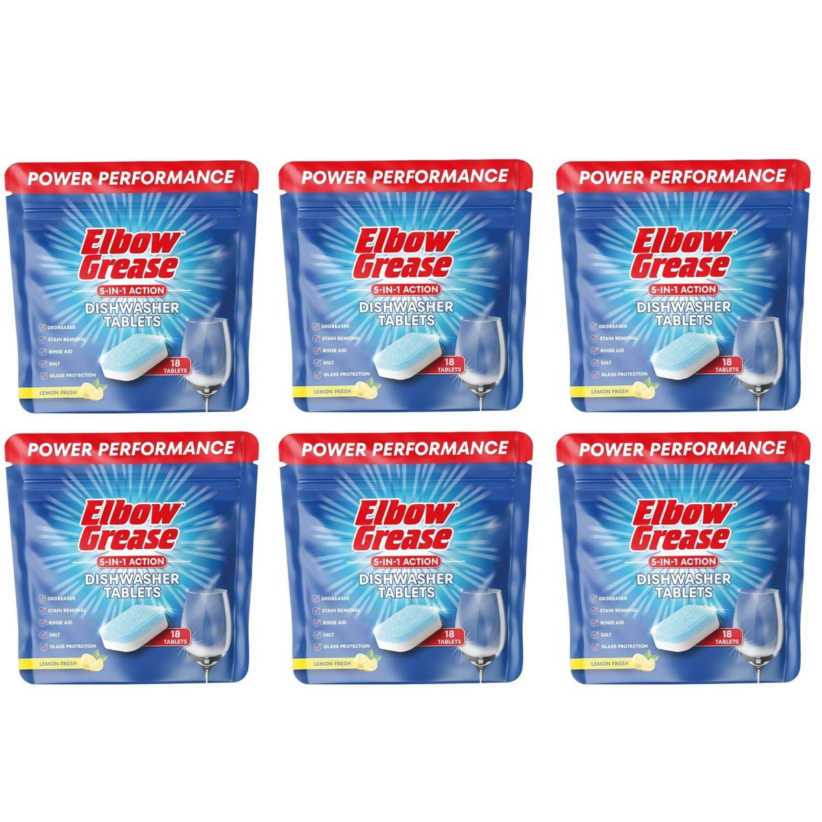 6X - Elbow Grease Dishwasher Tablets 18Pk