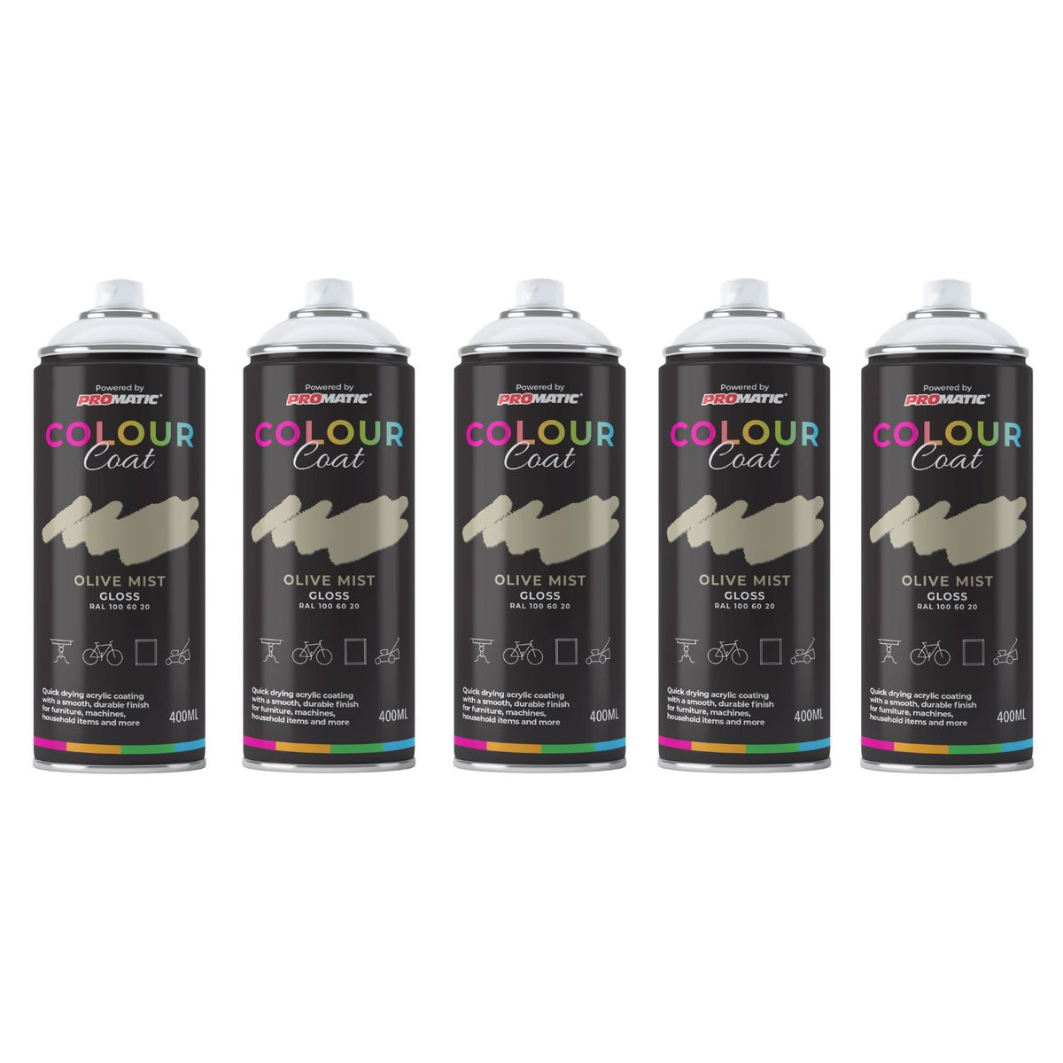 5X Olive Mist RAL 100 60 20 Gloss Spray Paint 400ml