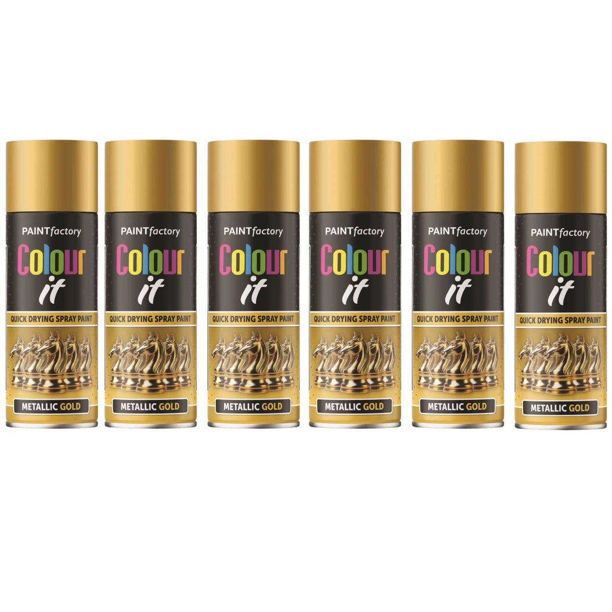 6X Paint Factory Gold Metallic Spray Paint 400ml