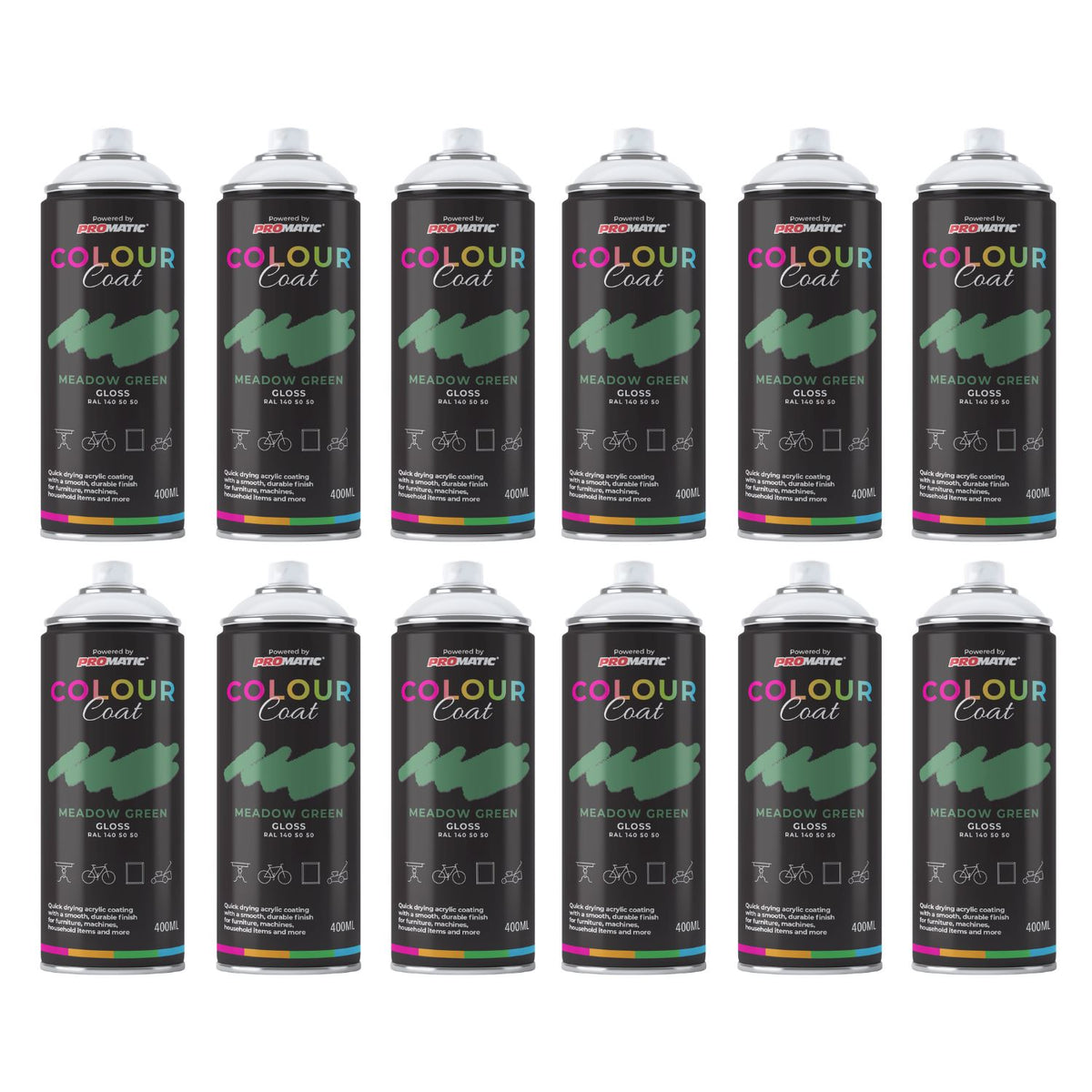 12X Meadow Green RAL 140 50 50 Gloss Spray Paint 400ml