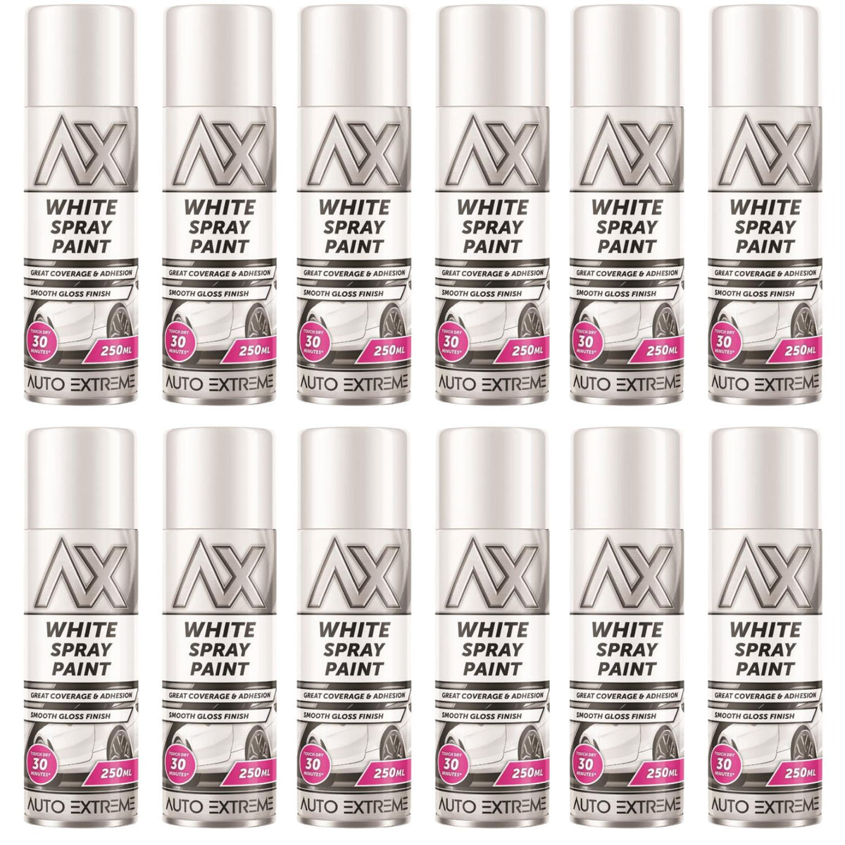 12X Auto Extreme White Gloss Spray Paint 250ml
