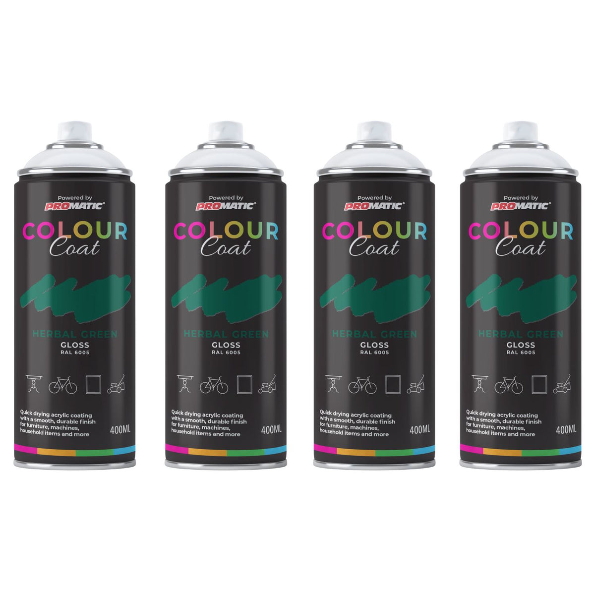 4X Herbal Green RAL 6005 Gloss Spray Paint 400ml