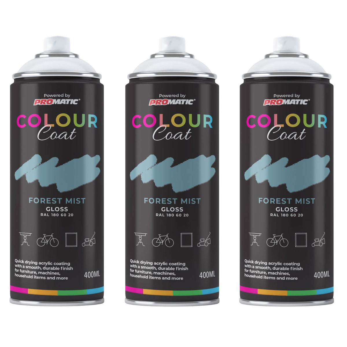 3X Forest Mist RAL 180 60 20 Gloss Spray Paint 400ml