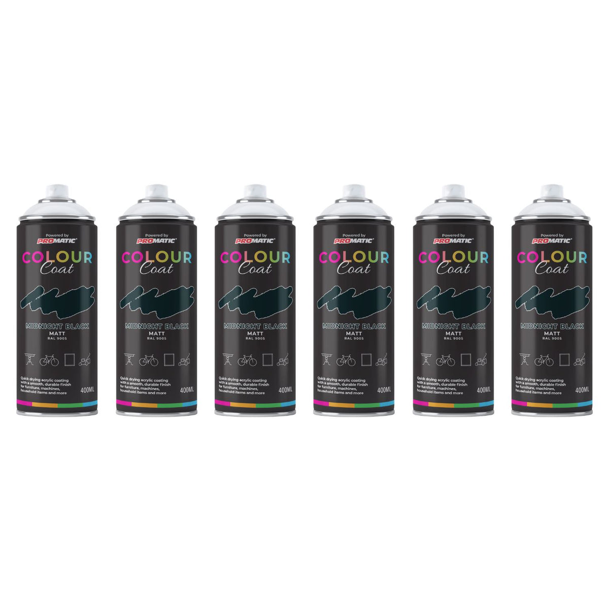 6X Midnight Black RAL 9005 Matt Spray Paint 400ml