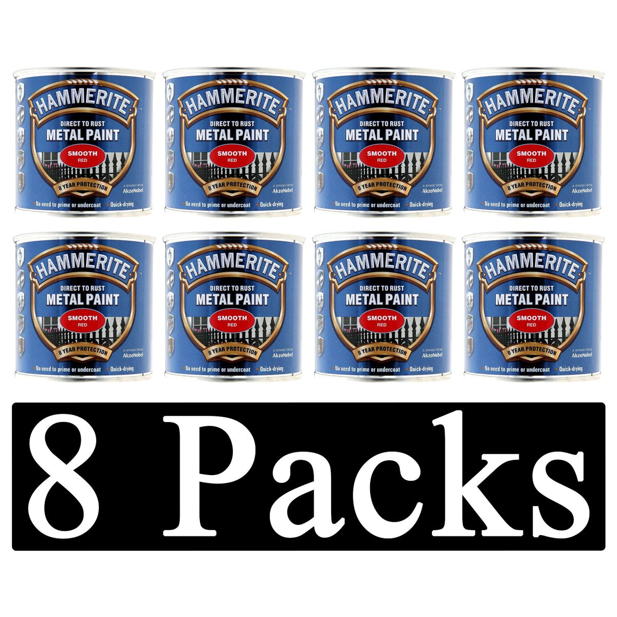 8X Hammerite Smooth Red Paint 250ml Tin Paint