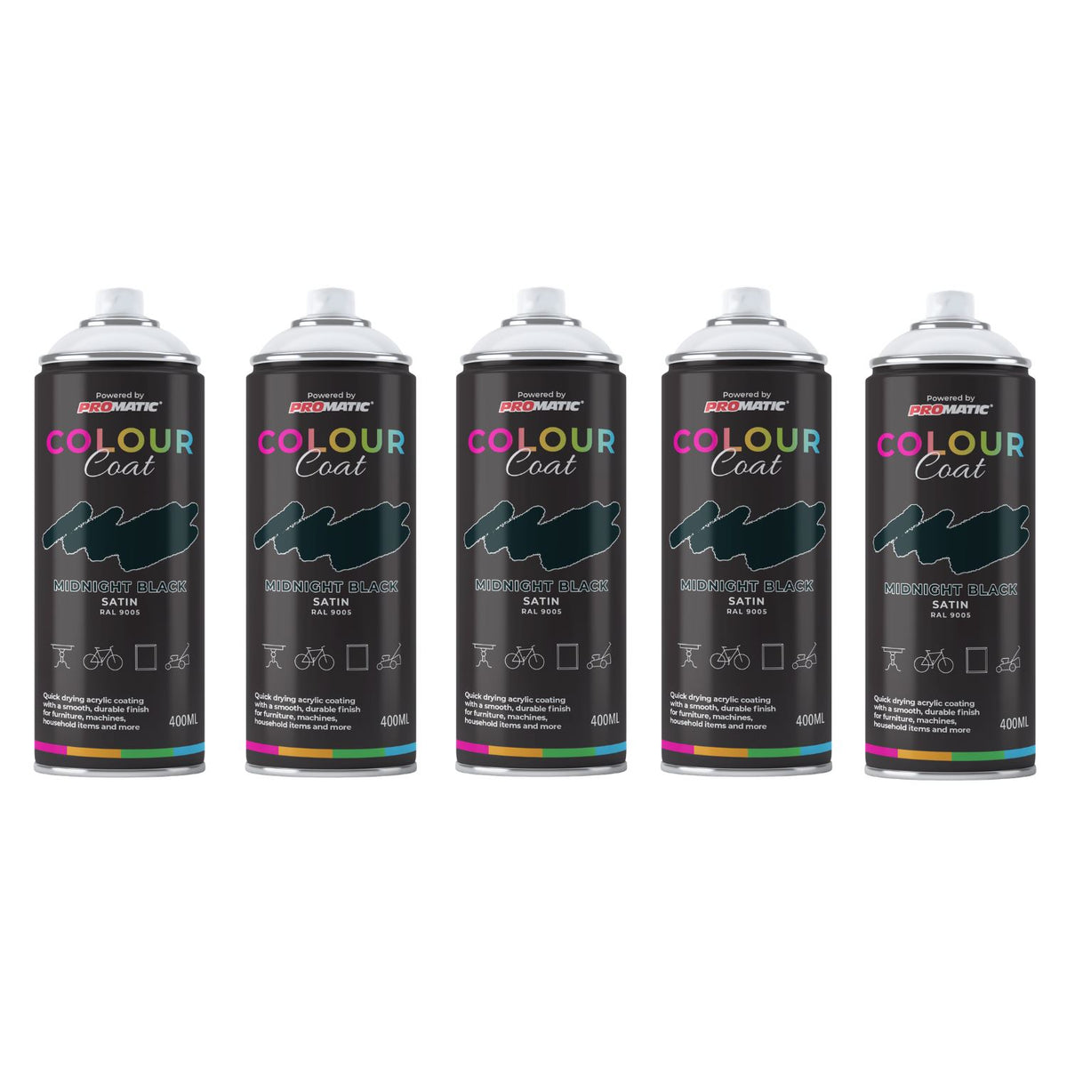 5X Midnight Black RAL 9005 Satin Spray Paint 400ml