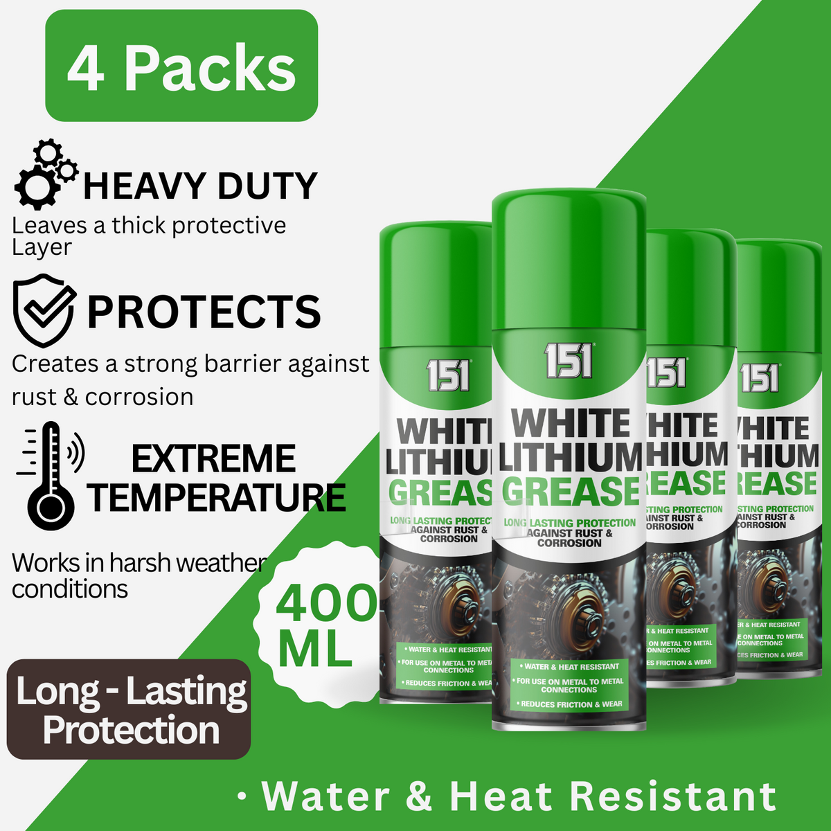 4X 151 White Lithium Grease Long Lasting Protection 400ml