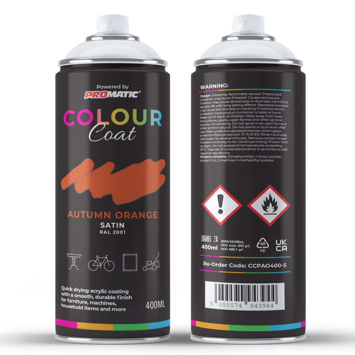 Colour Coat Autumn Orange Spray Paint 400ml ideal for paint with spray gun and durable finishes
