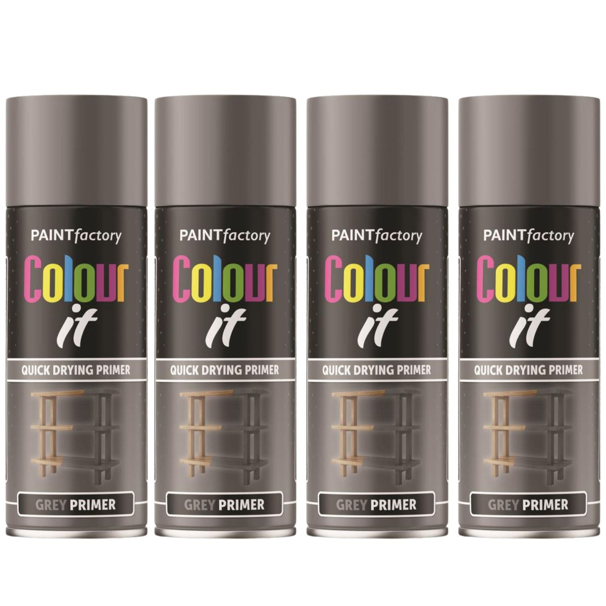 4X Paint Factory Grey Primer Spray Paint 400ml