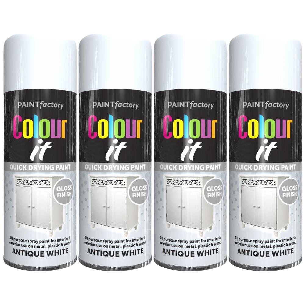 4X Paint Factory Antique White Gloss Spray Paint 400ml Spray Paint