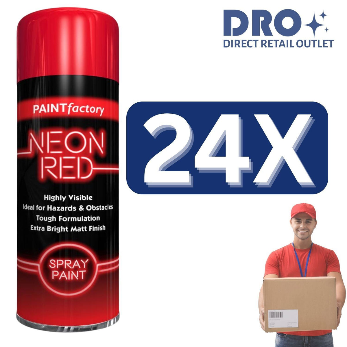 24X - Paint Factory Red Fluorescent Neon Spray Paint 200ml