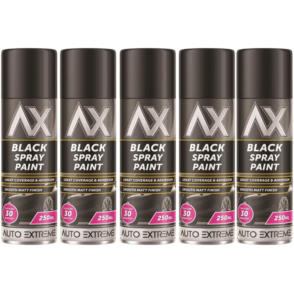 5X Auto Extreme Black Matt Spray Paint 250ml