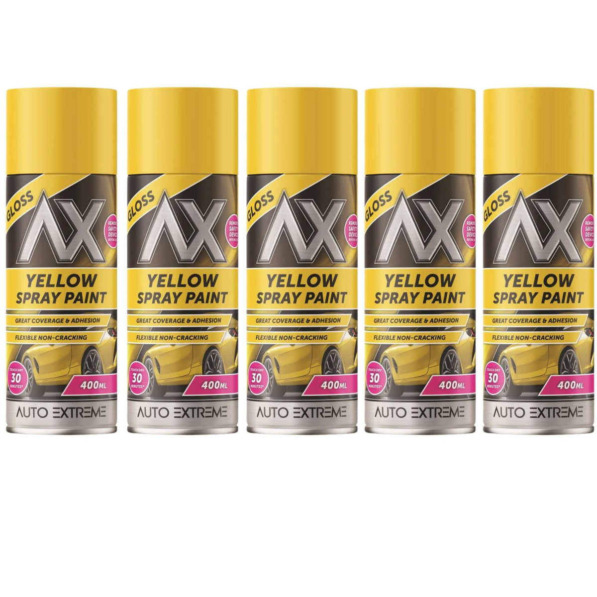 5X Auto Extreme Yellow Gloss Spray Paint 400ml
