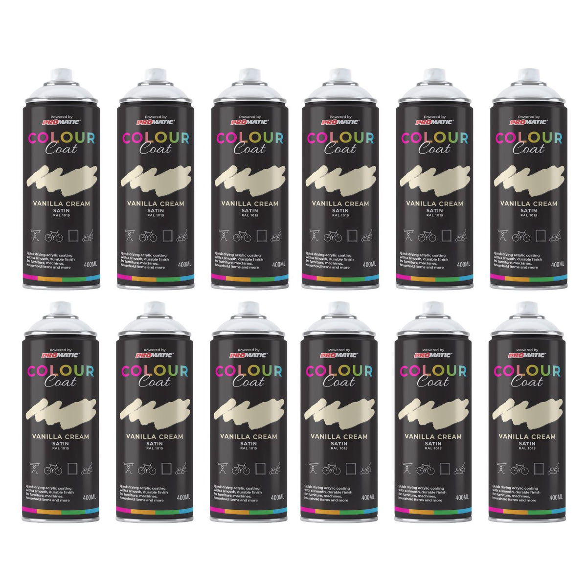 12X Vanilla Cream RAL 1015 Satin Spray Paint 400ml