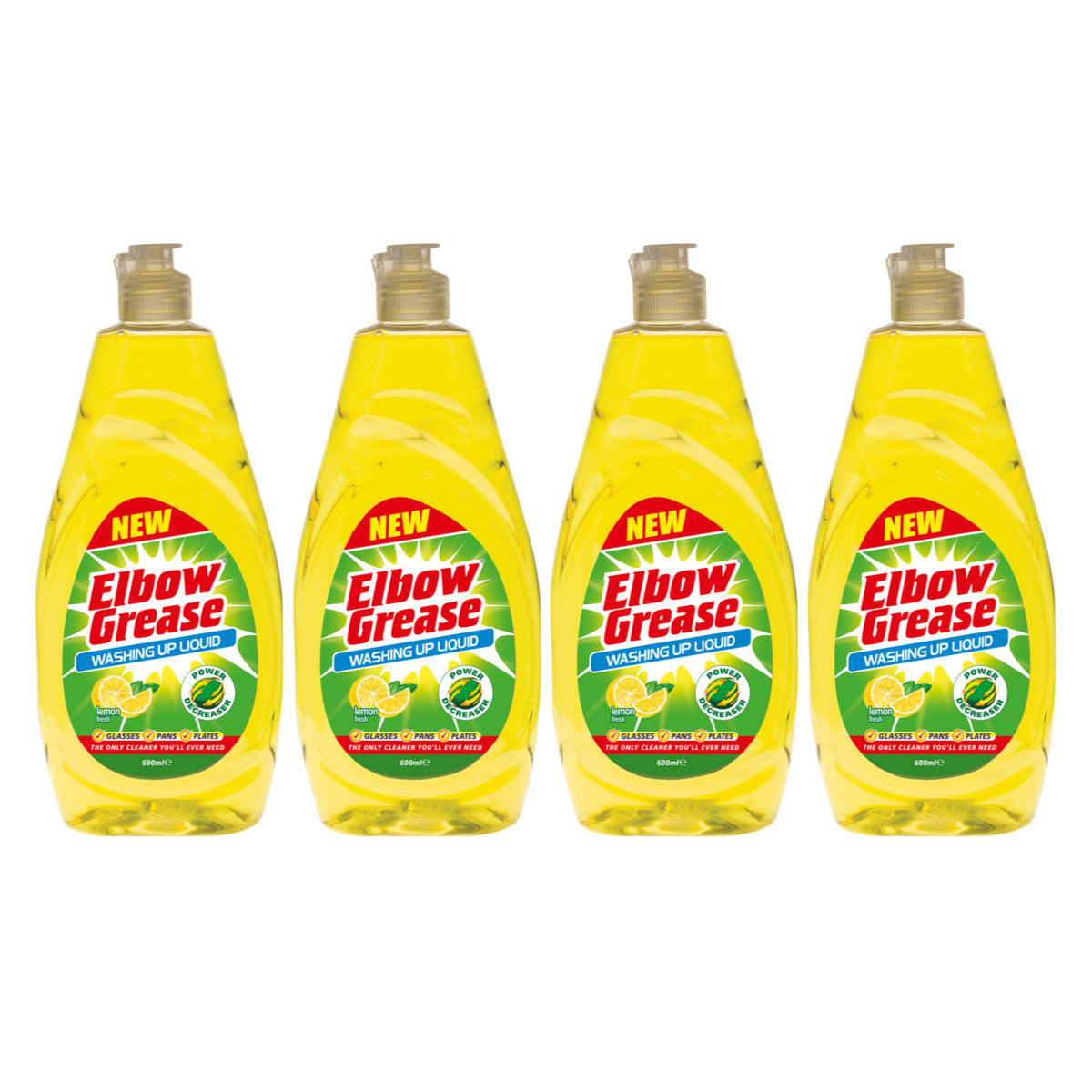 4X Elbow Grease Washing Up Liquid, Lemon Fresh 600ml Power Degreaser