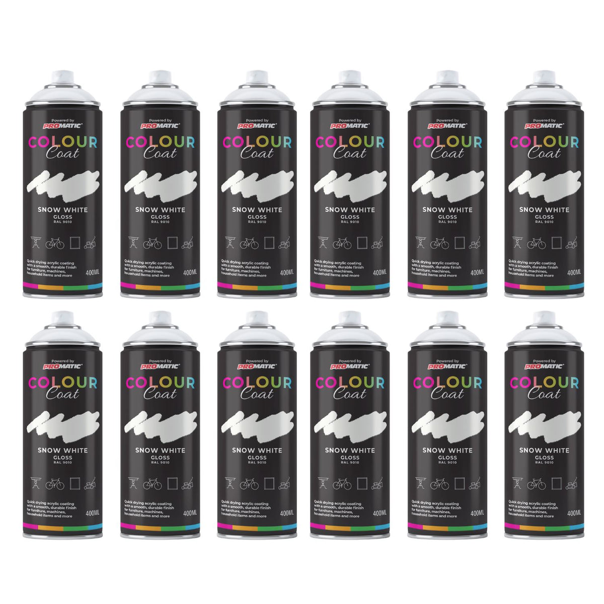 12X Snow White RAL 9010 Gloss Spray Paint 400ml