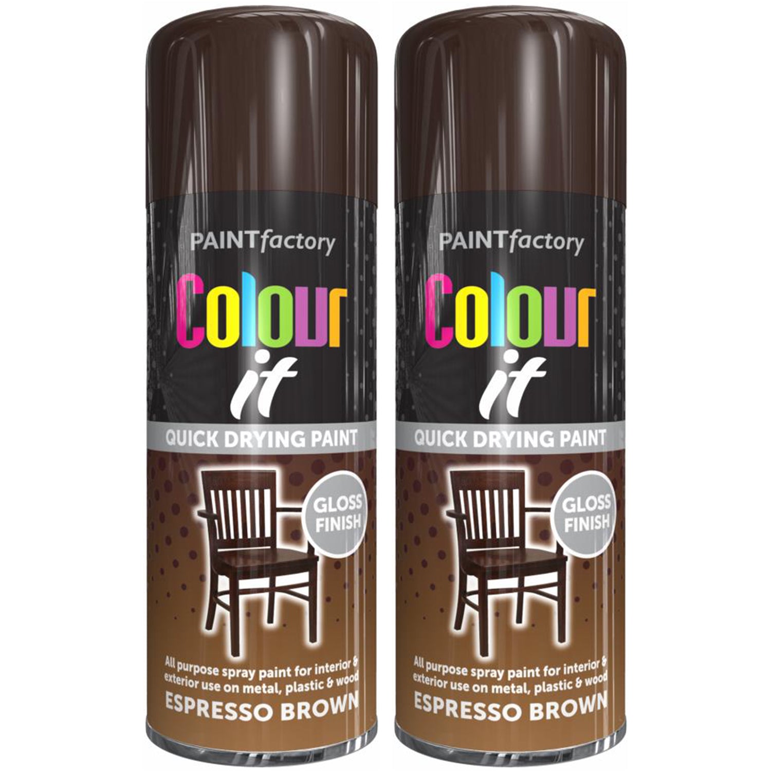 2X Paint Factory Espresso Brown Gloss Spray Paint 400ml Spray Paint