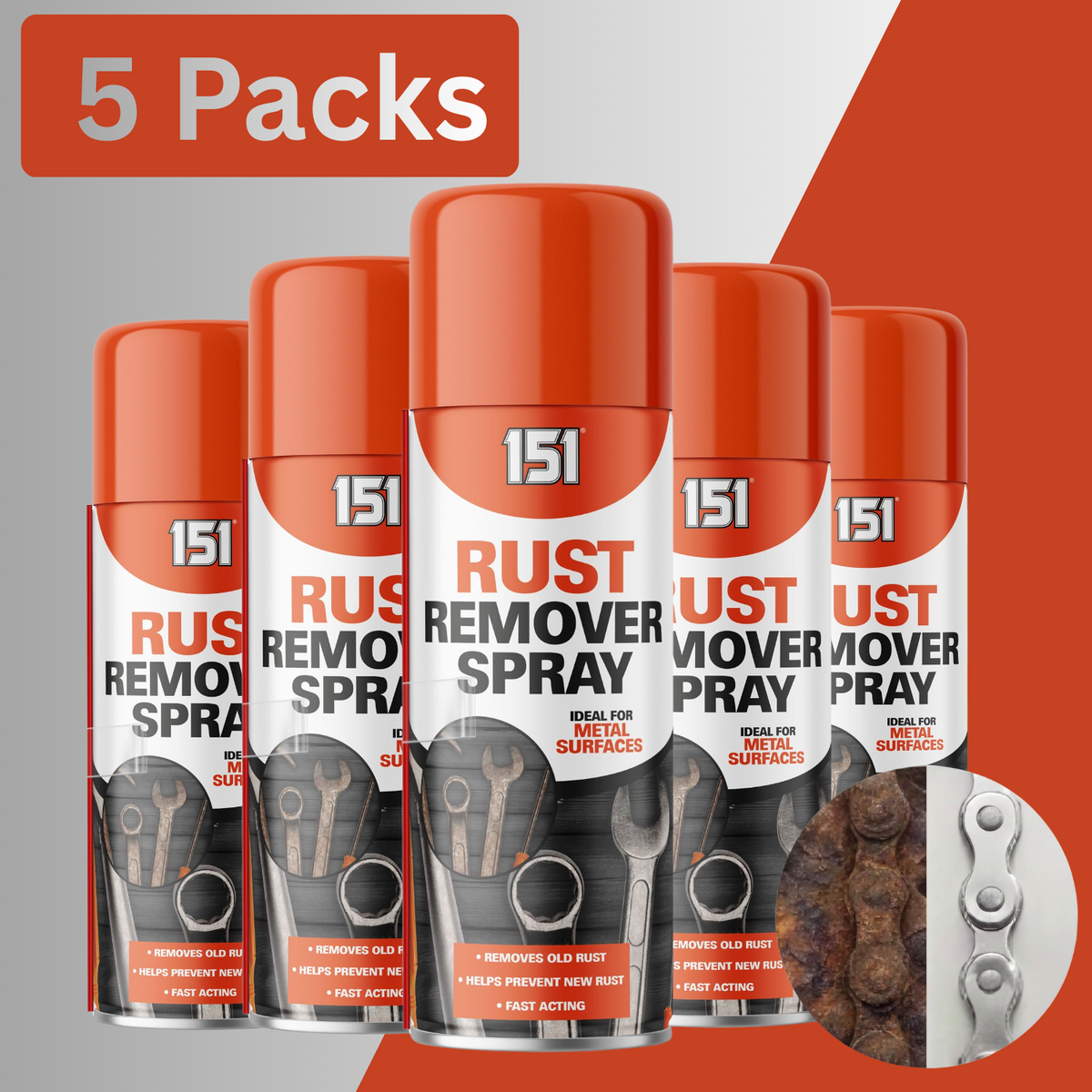 5X 151 Rust Remover Spray 400ml Removes Old Rust, Prevents New, Fast Acting