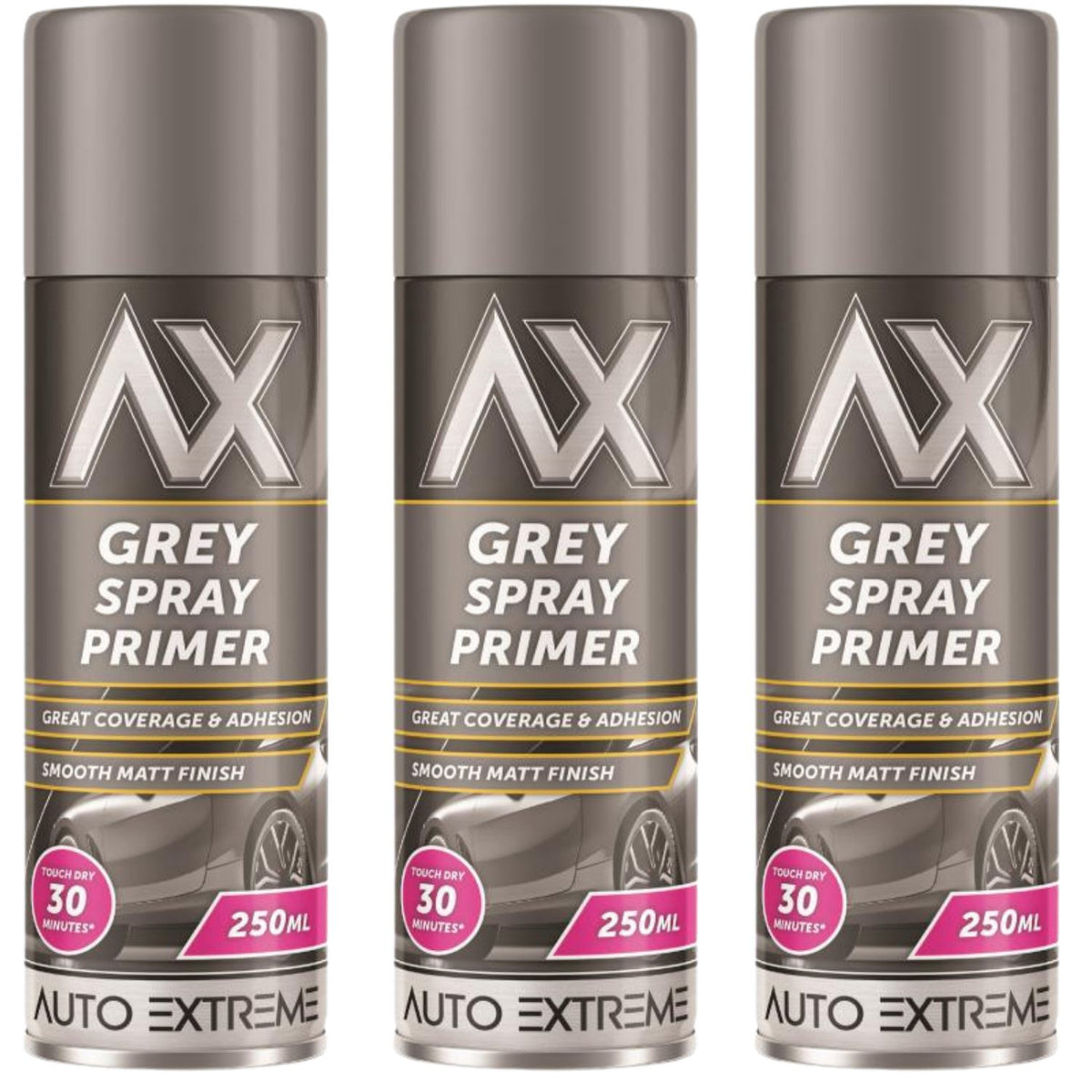3X Auto Extreme Grey Primer Spray Paint 250ml