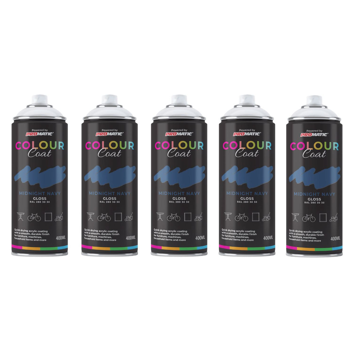 5X Midnight Navy RAL 280 30 30 Gloss Spray Paint 400ml