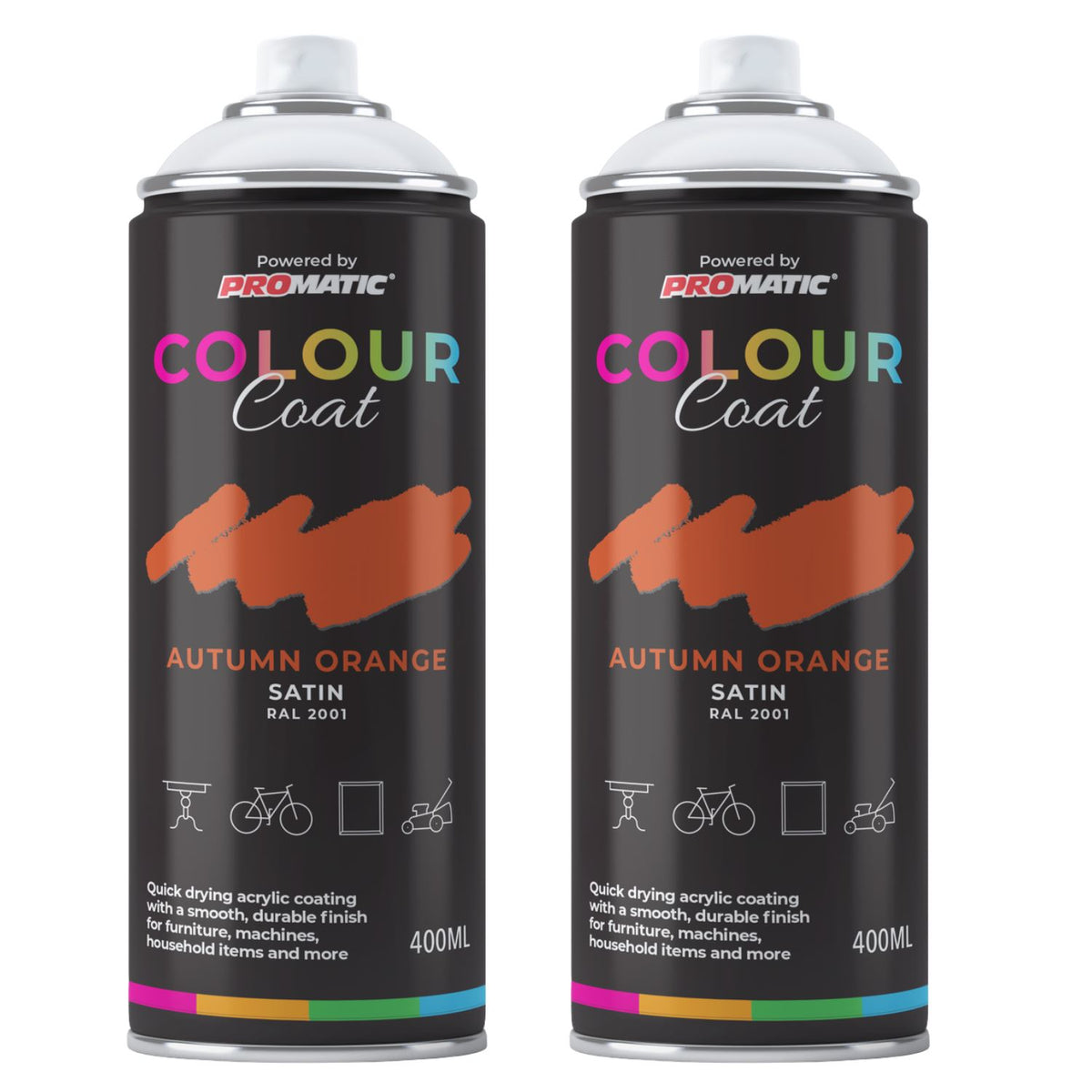 2X Autumn Orange RAL 2001 Satin Spray Paint 400ml