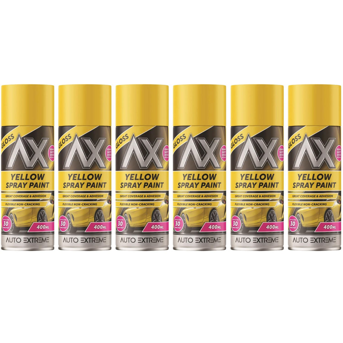 6X Auto Extreme Yellow Gloss Spray Paint 400ml
