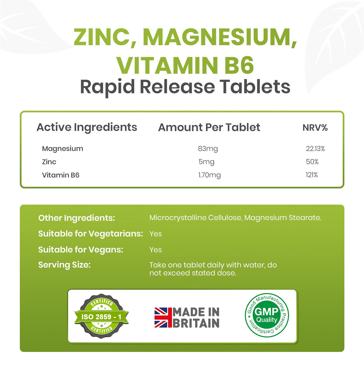 ZMA - Zinc Magnesium Vitamin B6 - 100 Tablets ZMA