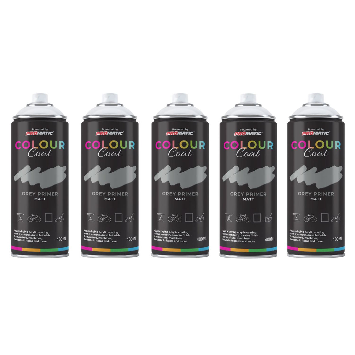 5X Grey Primer Matt Spray Paint 400ml