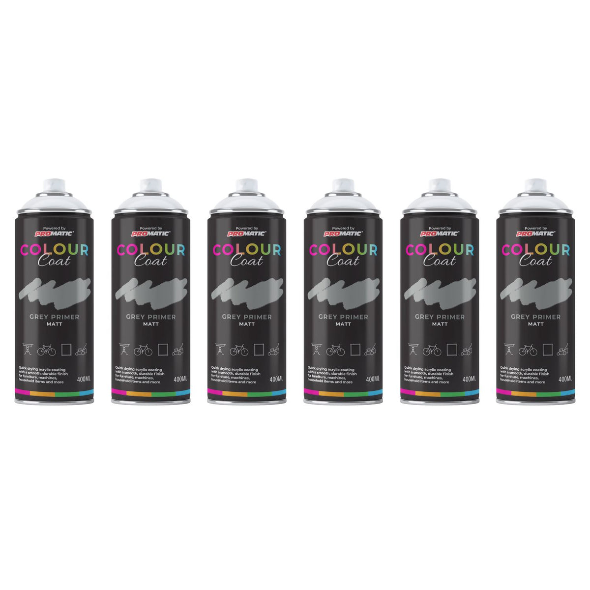 6X Grey Primer Matt Spray Paint 400ml