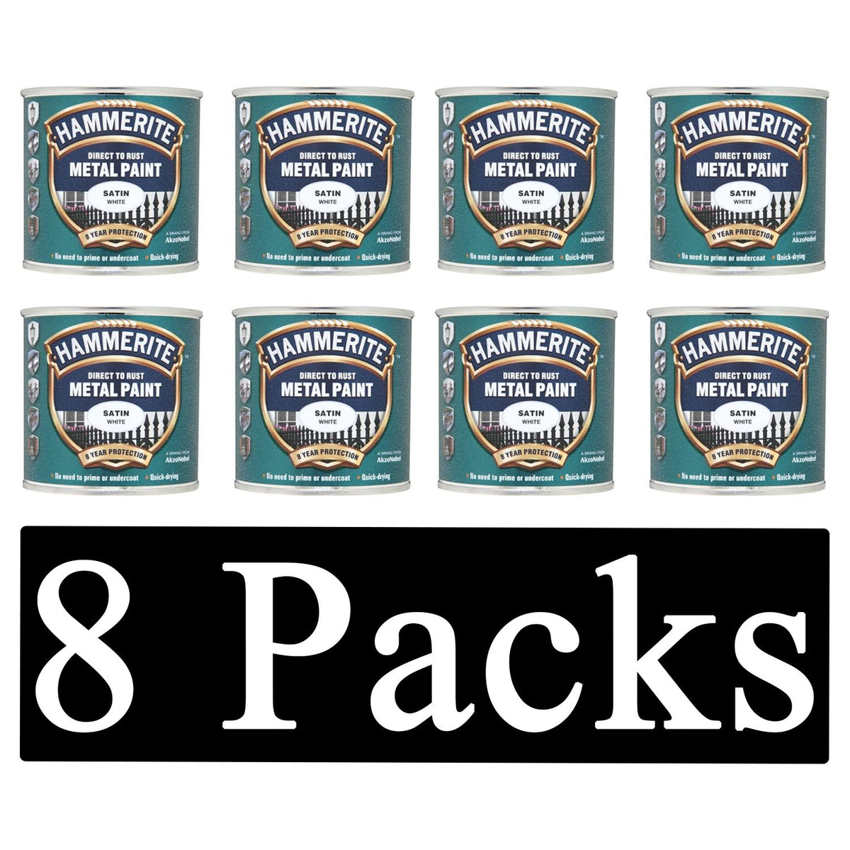 8X Hammerite Satin White Paint 250ml Tin Paint