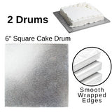 2 Board - 6" Square Cake Drums - Silver
