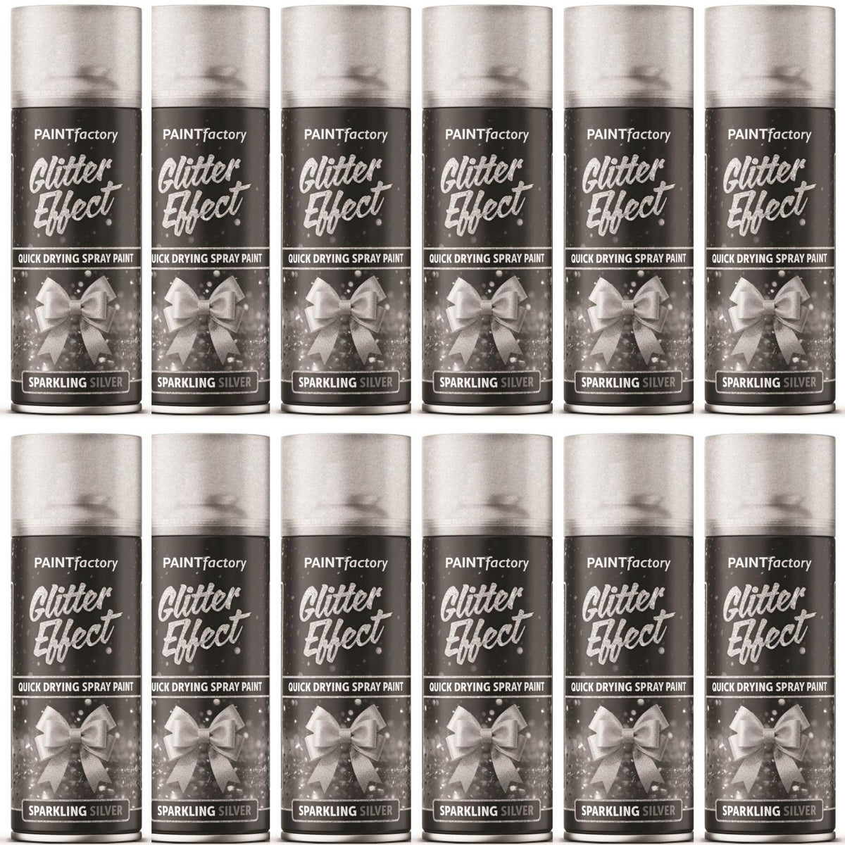12X - Paint Factory Silver Glitter Effect Spray Paint 400ml