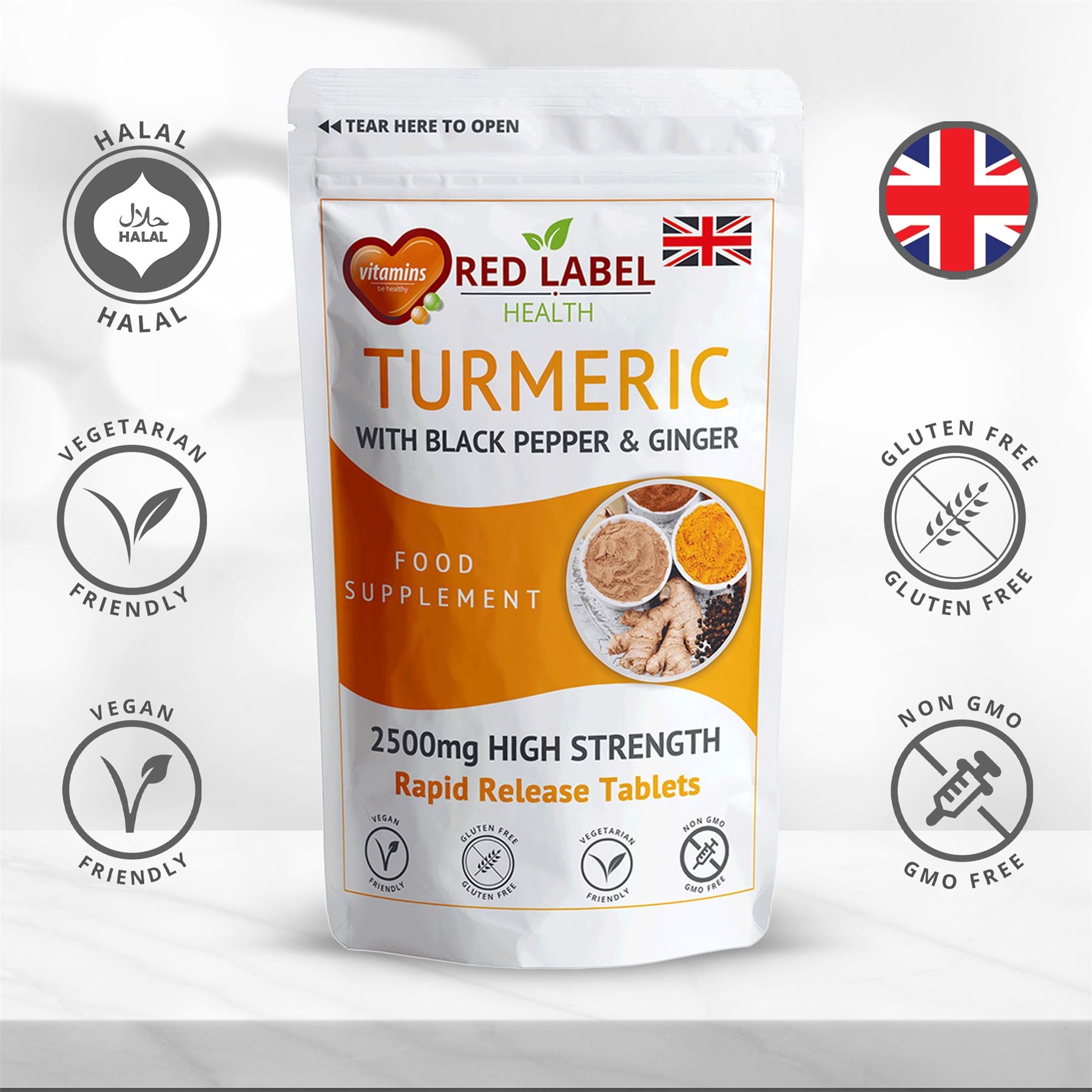 Turmeric with Black Pepper & Ginger 120 Tablets - 2620mg Turmeric