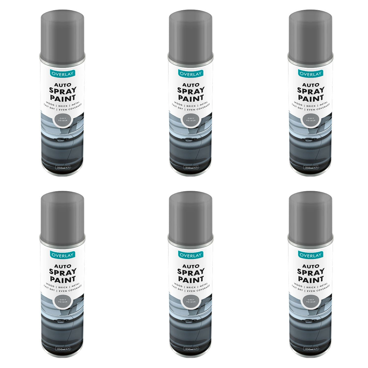 6X Overlay Grey Primer Auto Professional Spray Paint 250ml